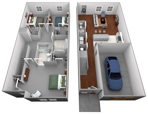 Floor plan for 3 beds, 2.5 baths, 1513 sqft